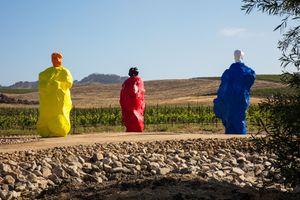 [Ugo Rondinone][0], _Nuns + Monks (Orange Yellow Monk, Black Red Nun, and White Blue Monk)_ (2020). Painted bronze. Courtesy © The Donum Collection and the artist. Photo: Robert Berg.


[0]: https://ocula.com/artists/ugo-rondinone/